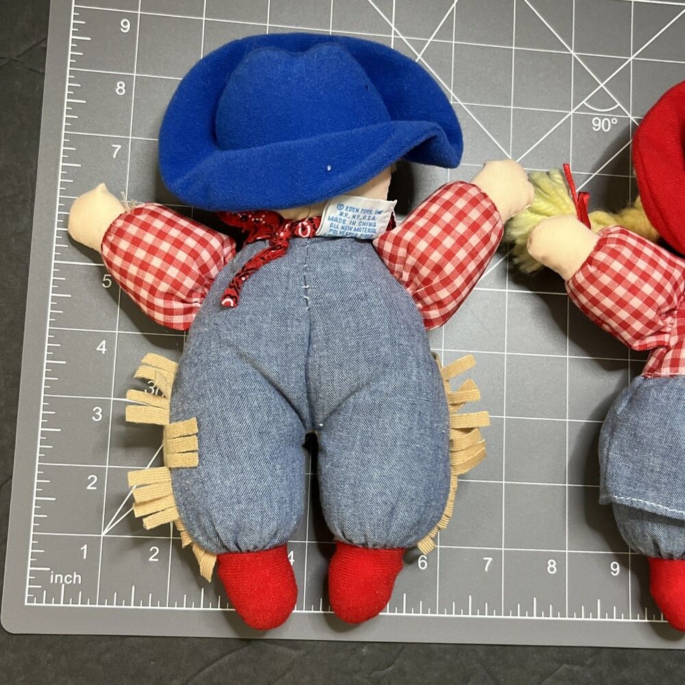Lot of 2 Eden Toys Cowboy and Cowgirl Plush Doll Stuffed Animal set 9in - Picture 5 of 11